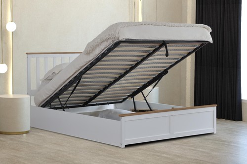 White wooden ottoman bed - white,