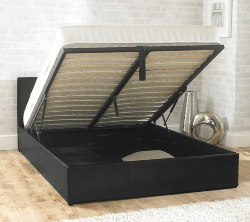 Black leather ottoman bed - black,