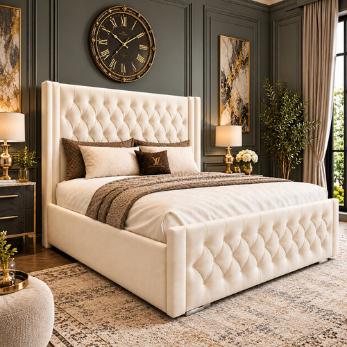 Winged upholstered ottoman - winged,