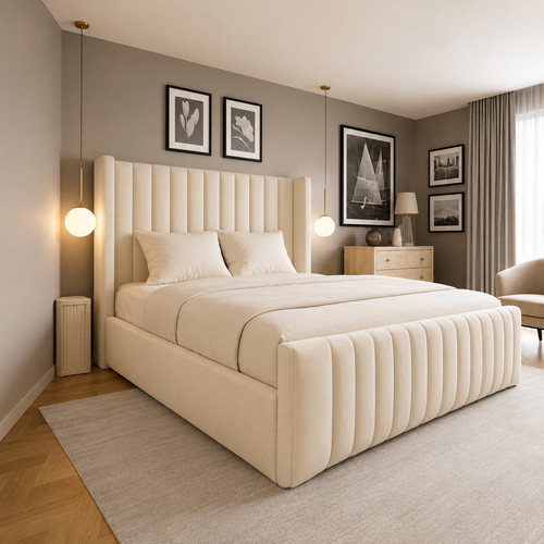 Winged panel bed frame - bed, plush
