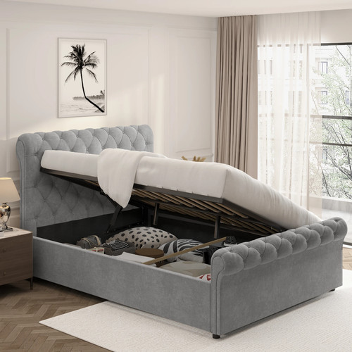 Velvet chesterfield bed frame - bed,